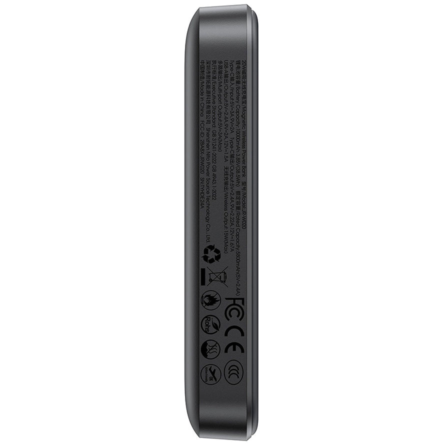 Baterie Externa Wireless Joyroom JR-W020, 10000mAh, 20W, QC + PD + FQI, 1 x QI - 1 x USB-A - 1 x USB-C, Neagra