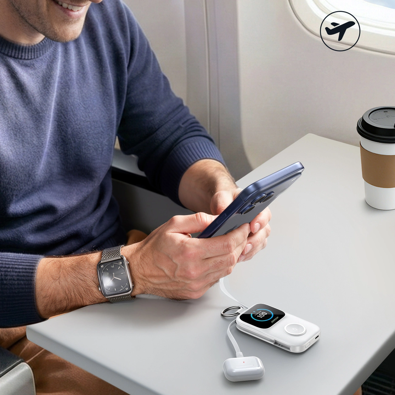 Baterie Externa Wireless Joyroom JR-W19, 5000mAh, 20W, QC + PD, 1 x Lightning - 1 x QI - 2 x USB-C, Alba