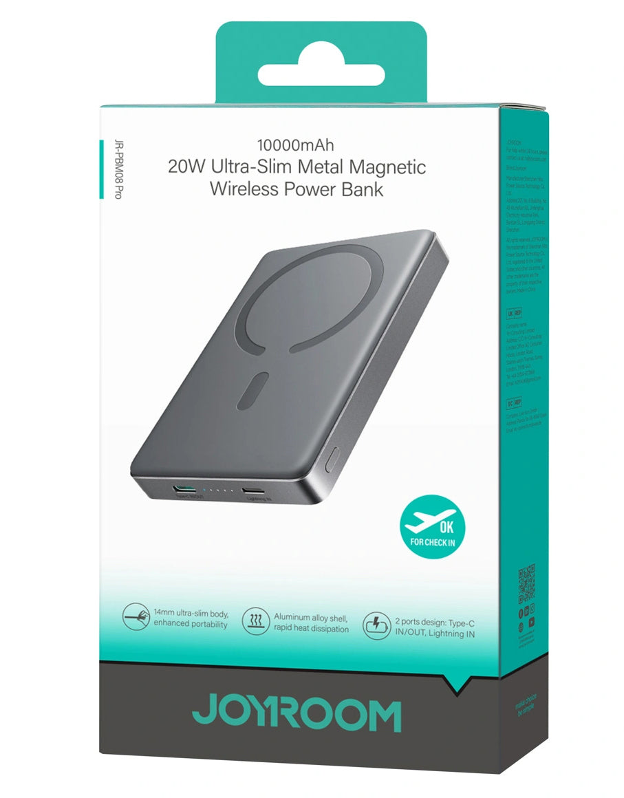 Baterie Externa Wireless Joyroom JR-PBM08 Pro, 10000mAh, 22.5W, PD + FQI, 1 x QI - 2 x USB-C, Gri