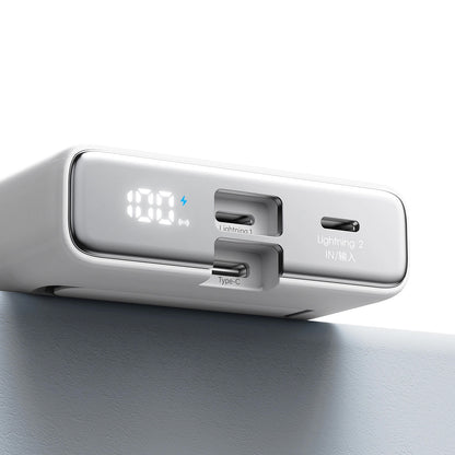 Baterie Externa Wireless Joyroom JR-PBM01, 10000mAh, 20W, QC + PD + FQI, 1 x Lightning - 1 x QI - 1 x USB-C, Alba