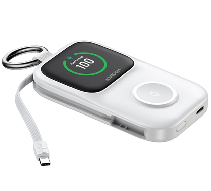 Baterie Externa Wireless Joyroom JR-W19, 5000mAh, 20W, QC + PD, 1 x Lightning - 1 x QI - 2 x USB-C, Alba