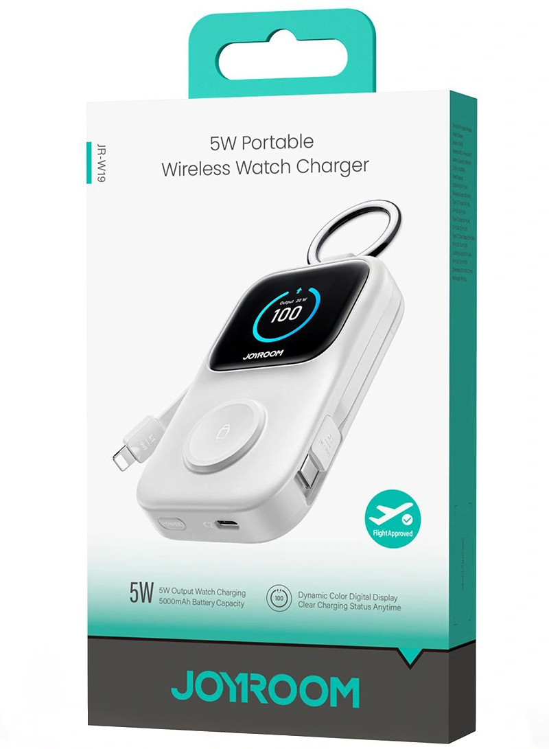 Baterie Externa Wireless Joyroom JR-W19, 5000mAh, 20W, QC + PD, 1 x Lightning - 1 x QI - 2 x USB-C, Alba
