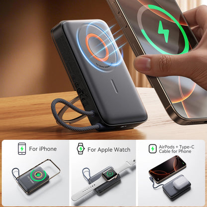 Baterie Externa Wireless Joyroom JR-PBM02, 10000mAh, 22.5W, PD + FQI, 1 x QI - 2 x USB-C, Neagra