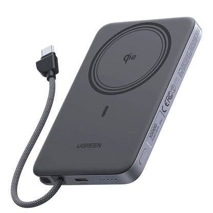 Baterie Externa Wireless UGREEN PB570 (75982B), 10000mAh, 30W, PD + FQI, 1 x QI - 2 x USB-C, Gri