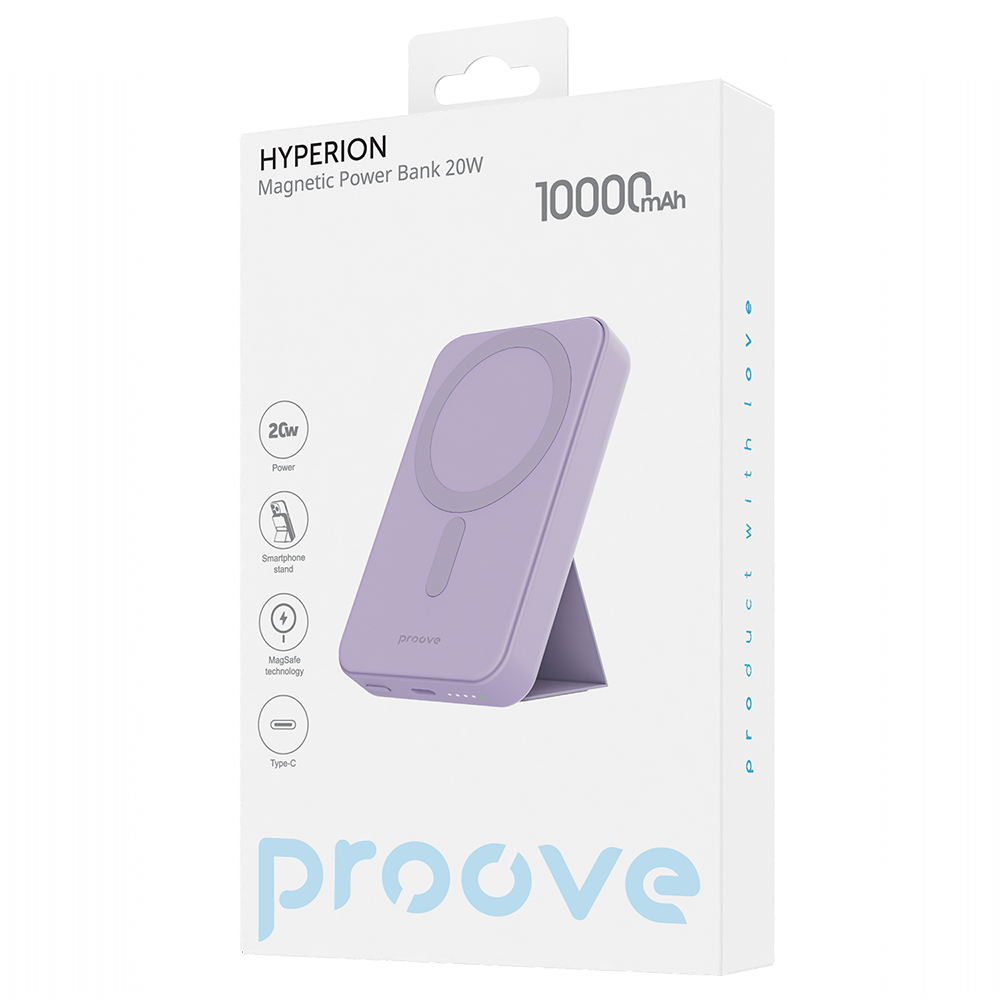 Baterie Externa Wireless Proove Hyperion, 10000mAh, 20W, PD + FQI, 1 x QI - 1 x USB-C, Mov