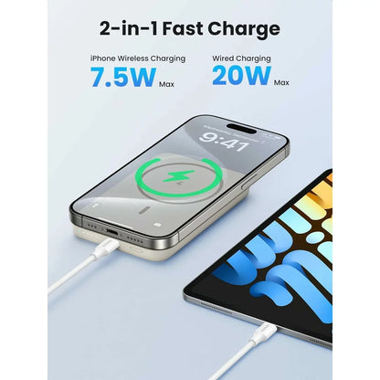 Baterie Externa Wireless UGREEN PB561, 10000mAh, 20W, PD + FQI, 1 x QI - 1 x USB-C, Bej