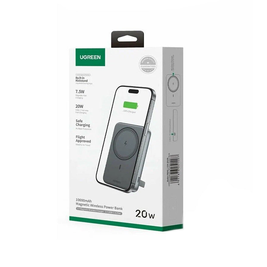 Baterie Externa Wireless UGREEN PB562, 10000mAh, 20W, PD + FQI, 1 x QI - 1 x USB-C, Neagra