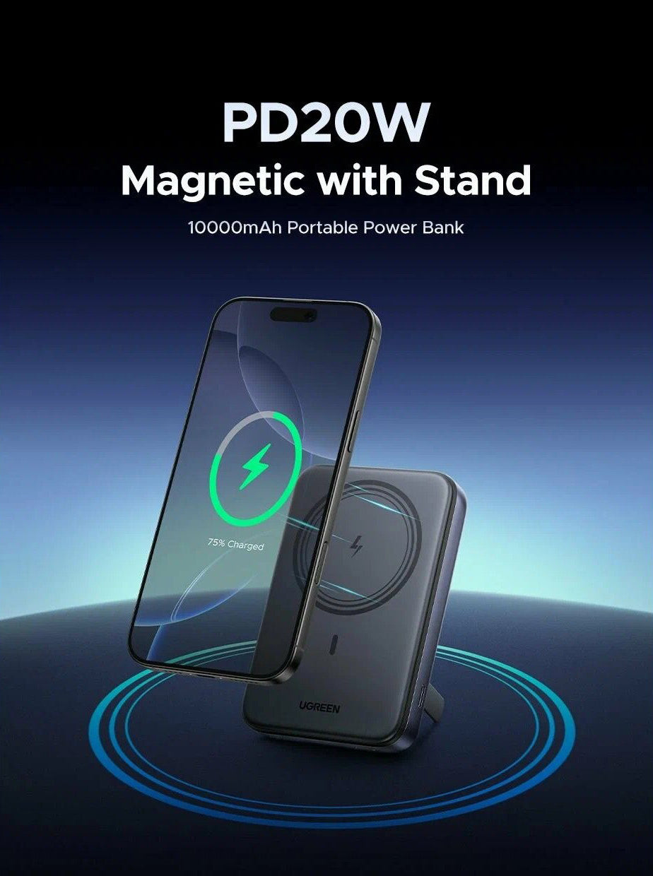 Baterie Externa Wireless UGREEN PB562, 10000mAh, 20W, PD + FQI, 1 x QI - 1 x USB-C, Neagra