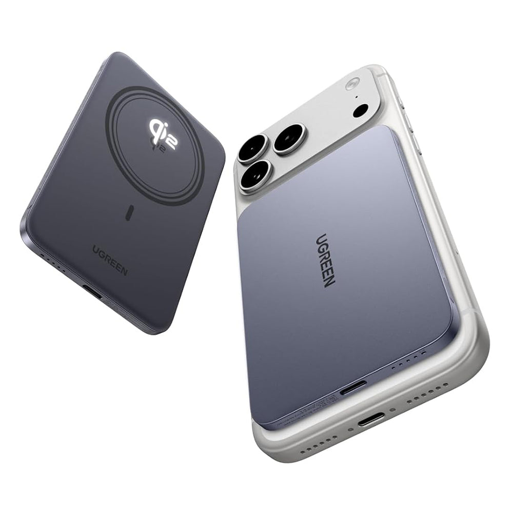 Baterie Externa Wireless UGREEN PB580 (75984B), 5000mAh, 15W, PD + FQI, 1 x QI - 1 x USB-C, Gri