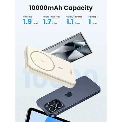 Baterie Externa Wireless UGREEN PB561, 10000mAh, 20W, PD + FQI, 1 x QI - 1 x USB-C, Bej