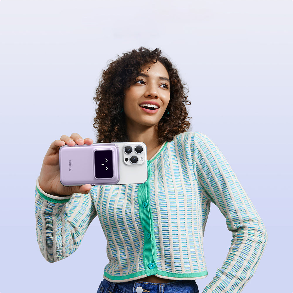Baterie Externa Wireless UGREEN PB571 Uno, 5000mAh, 20W, PD + FQI, 1 x QI - 1 x USB-C, Mov