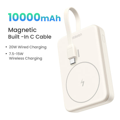 Baterie Externa Wireless UGREEN PB760, 10000mAh, 20W, PD + FQI, 1 x QI - 1 x USB-C, Bej
