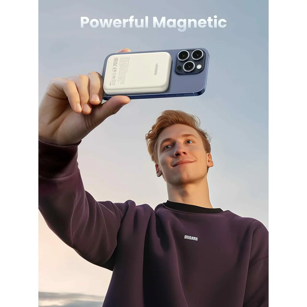 Baterie Externa Wireless UGREEN PB561, 10000mAh, 20W, PD + FQI, 1 x QI - 1 x USB-C, Bej