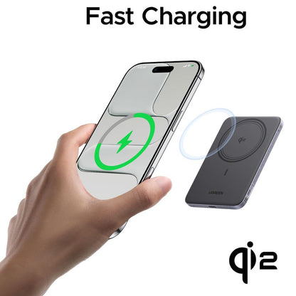 Baterie Externa Wireless UGREEN PB580 (75984B), 5000mAh, 15W, PD + FQI, 1 x QI - 1 x USB-C, Gri