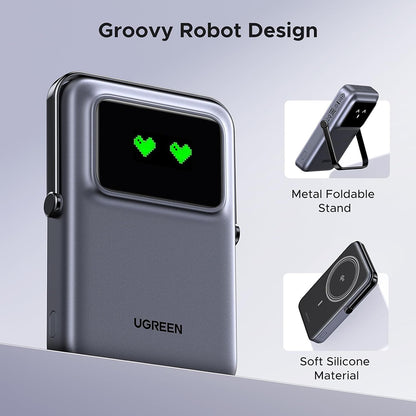 Baterie Externa Wireless UGREEN PB764 Uno, 10000mAh, 20W, PD + FQI, 1 x QI - 1 x USB-C, Gri