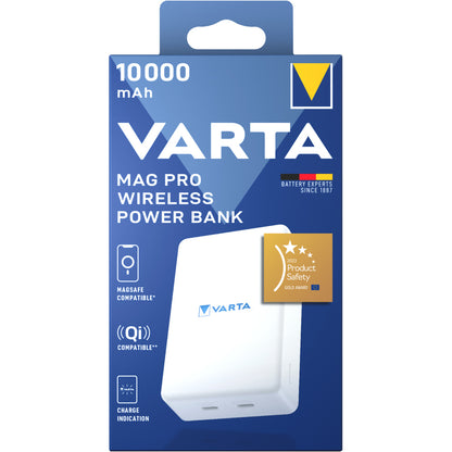 Baterie Externa Wireless Varta Mag Pro, 10000mAh, 20W, 1 x QI - 2 x USB-C, Alba