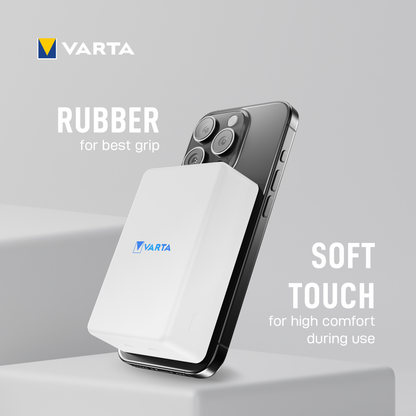 Baterie Externa Wireless Varta Mag Pro, 10000mAh, 20W, 1 x QI - 2 x USB-C, Alba