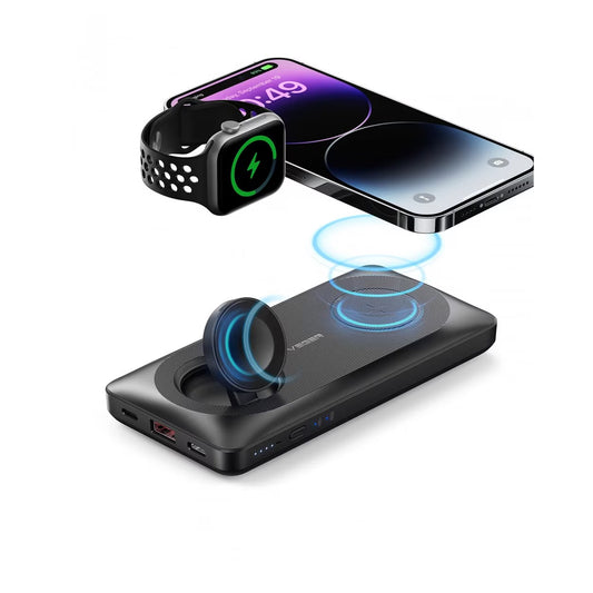 Baterie Externa Wireless Veger MagMulti W1156, 10000mAh, 22.5W, QC + PD + FQI, 2 x QI - 1 x USB-A - 1 x USB-C, Neagra