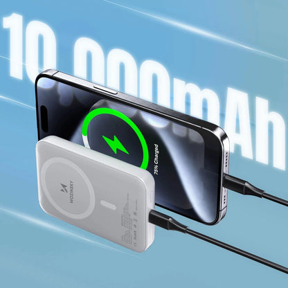 Baterie Externa Wireless WZK WRW349YWS, 10000mAh, 20W, PD + FQI, 1 x QI - 1 x USB-C, Alba