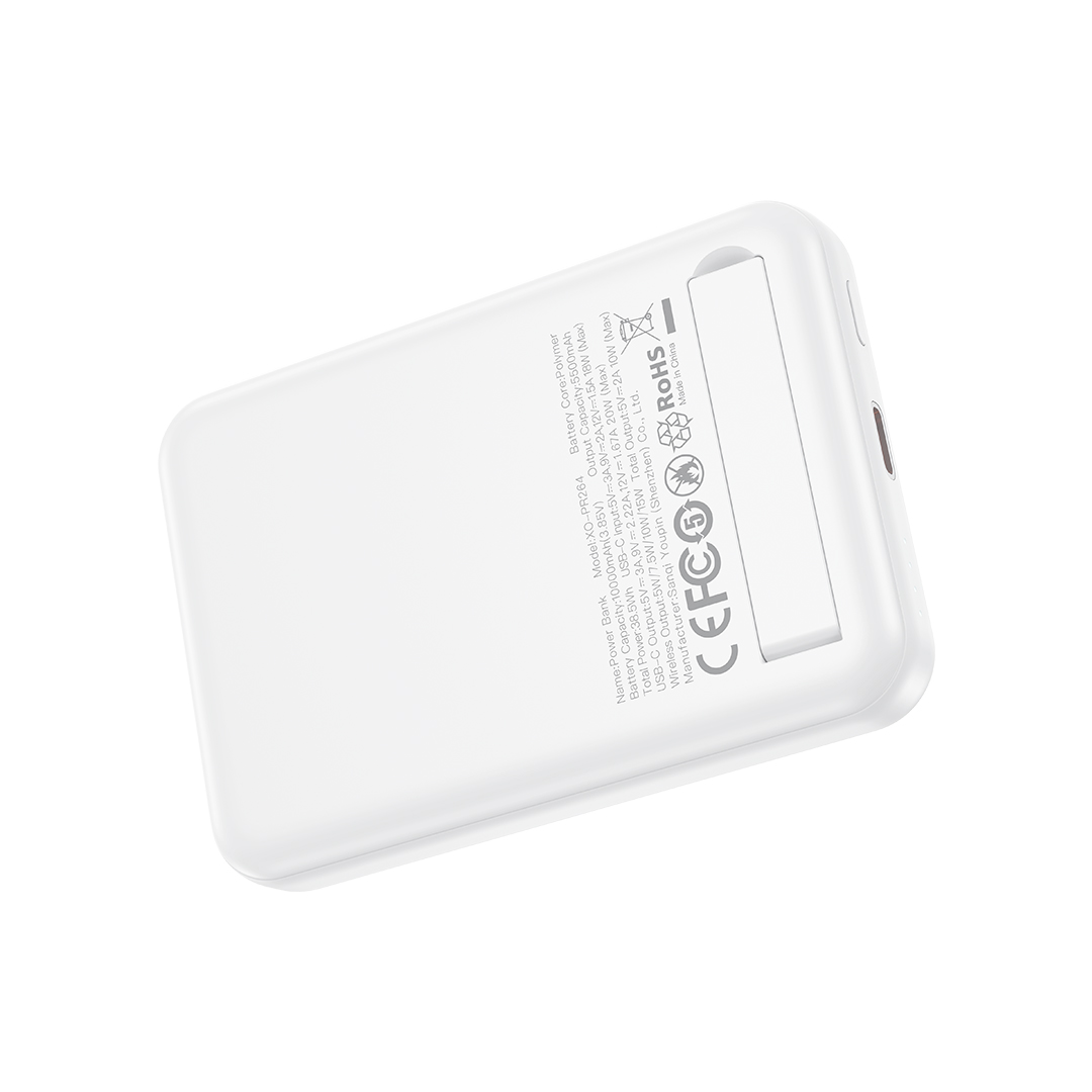 Baterie Externa Wireless XO Design PR264, 10000mAh, 20W, PD + FQI, 1 x USB-C, Alba