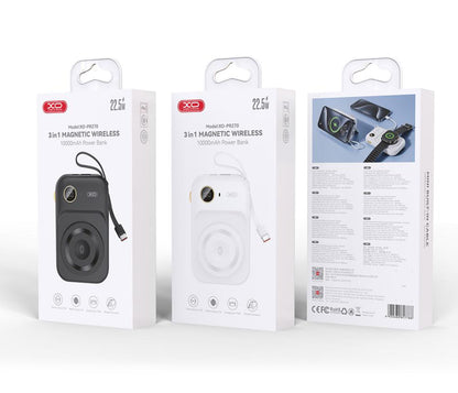 Baterie Externa Wireless XO Design PR270, 10000mAh, 22.5W, QC + PD + QI, 1 x QI - 1 x USB-A - 1 x USB-C, Alba