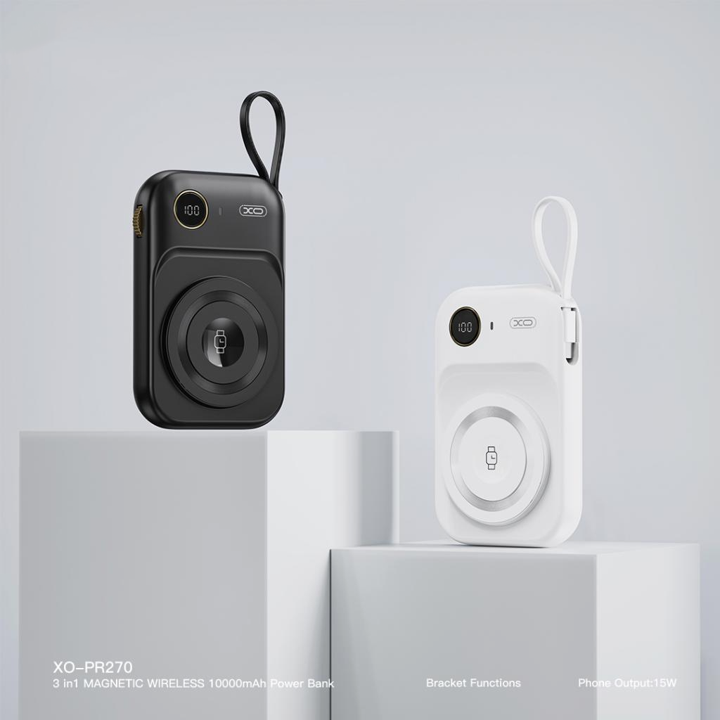 Baterie Externa Wireless XO Design PR270, 10000mAh, 22.5W, QC + PD + QI, 1 x QI - 1 x USB-A - 1 x USB-C, Neagra