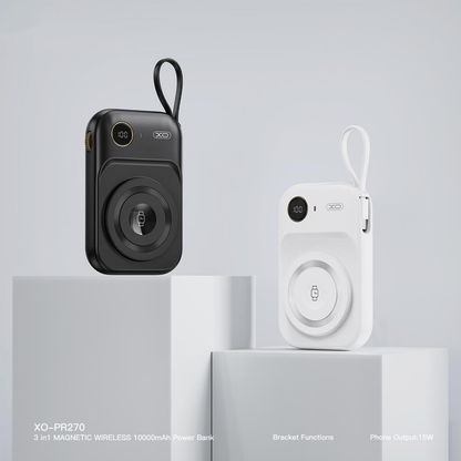 Baterie Externa Wireless XO Design PR270, 10000mAh, 22.5W, QC + PD + QI, 1 x QI - 1 x USB-A - 1 x USB-C, Neagra