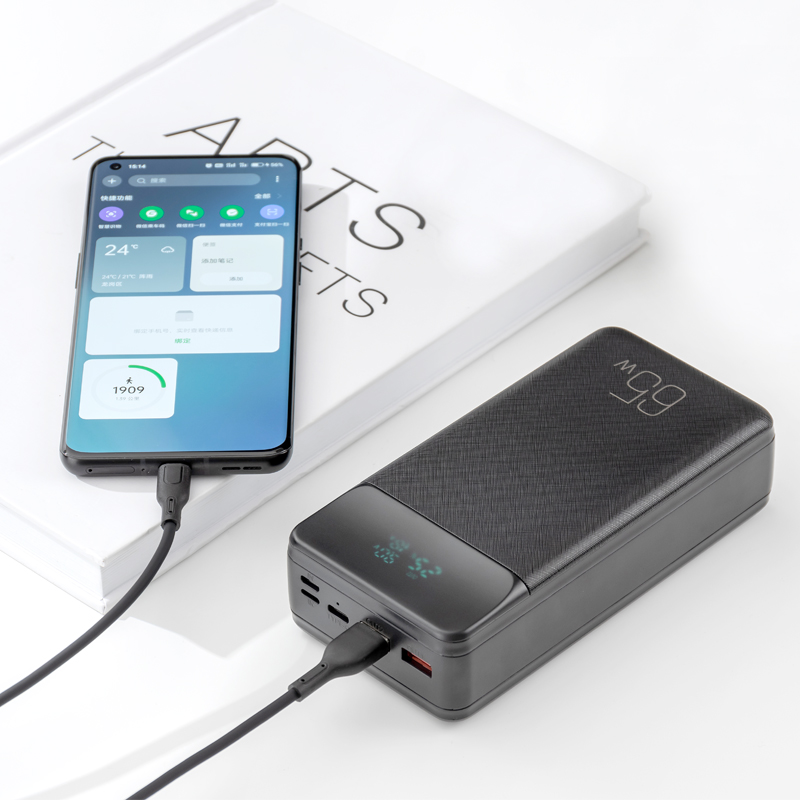 Baterie Externa XO Design PR201, 30000mAh, 65W, QC + PD, 1 x USB-C - 2 x USB-A, Neagra