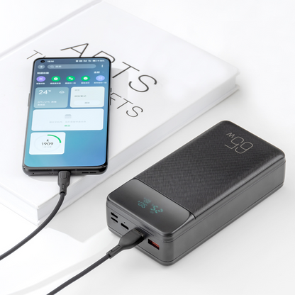 Baterie Externa XO Design PR201, 30000mAh, 65W, QC + PD, 1 x USB-C - 2 x USB-A, Neagra