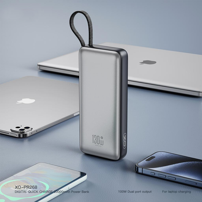 Baterie Externa XO Design PR268, 20000mAh, 130W, QC + PD, 1 x USB-A - 2 x USB-C, Gri