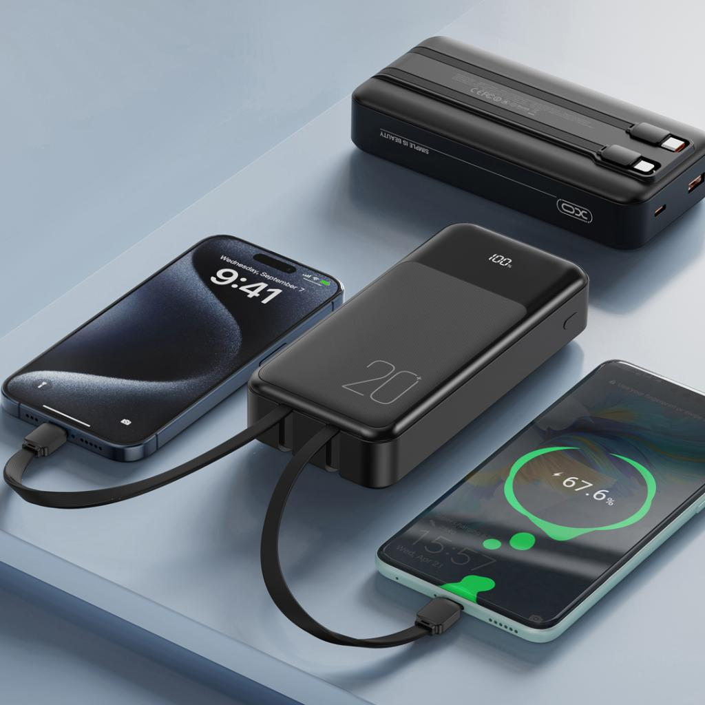 Baterie Externa XO Design PR249, 20000mAh, 22.5W, QC + PD, 1 x Lightning - 1 x USB-A - 2 x USB-C, Neagra