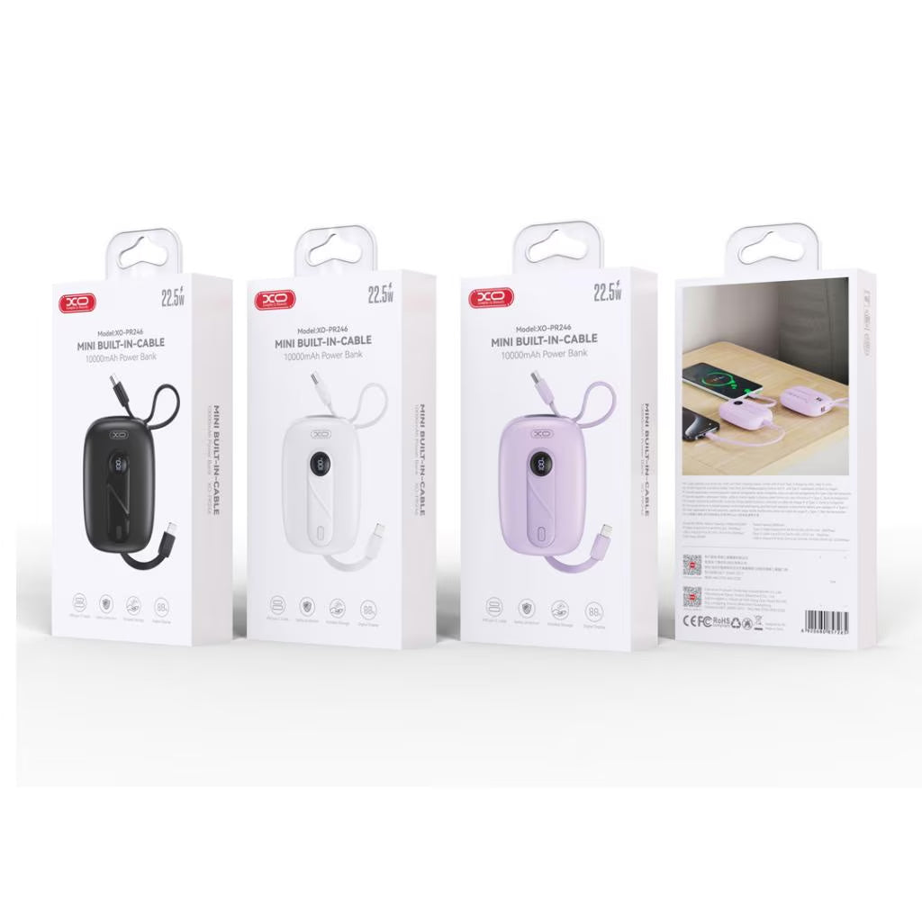 Baterie Externa XO Design PR246, 10000mAh, 22.5W, PD, 1 x Lightning - 2 x USB-C, Mov