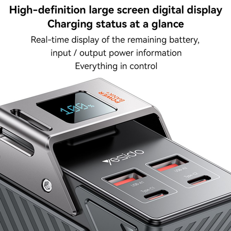 Baterie Externa Yesido YP62, 30000mAh, 22.5W, QC + PD, 2 x USB-A - 2 x USB-C, Neagra