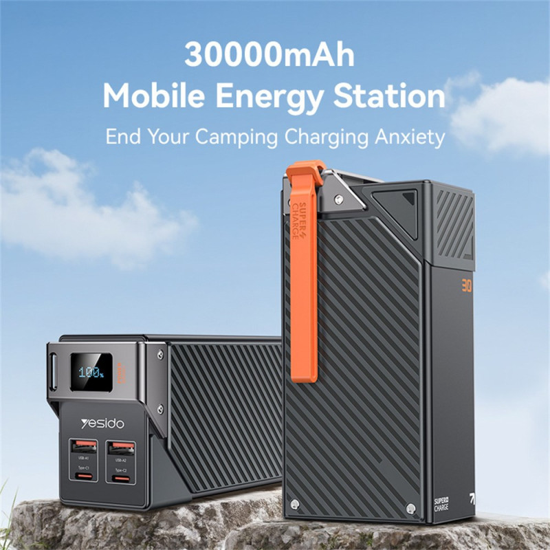 Baterie Externa Yesido YP62, 30000mAh, 22.5W, QC + PD, 2 x USB-A - 2 x USB-C, Neagra