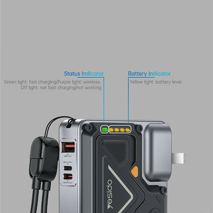 Baterie Externa Yesido YP89, 10000mAh, 22.5W, QC + PD + FQI, 1 x Lightning - 1 x QI - 1 x USB-A - 1 x USB-C, Gri
