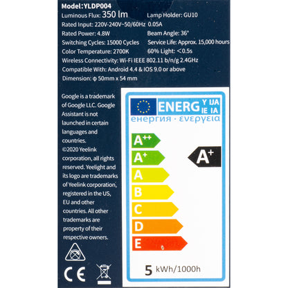 Bec LED Yeelight W1, Wi-Fi, GU10, 4.8W, 2700K, 350lm YLDP004