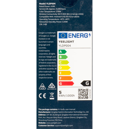 Bec LED Yeelight W1, Wi-Fi, GU10, 4.8W, 2700K, 350lm, Set 4 bucati YLDP004