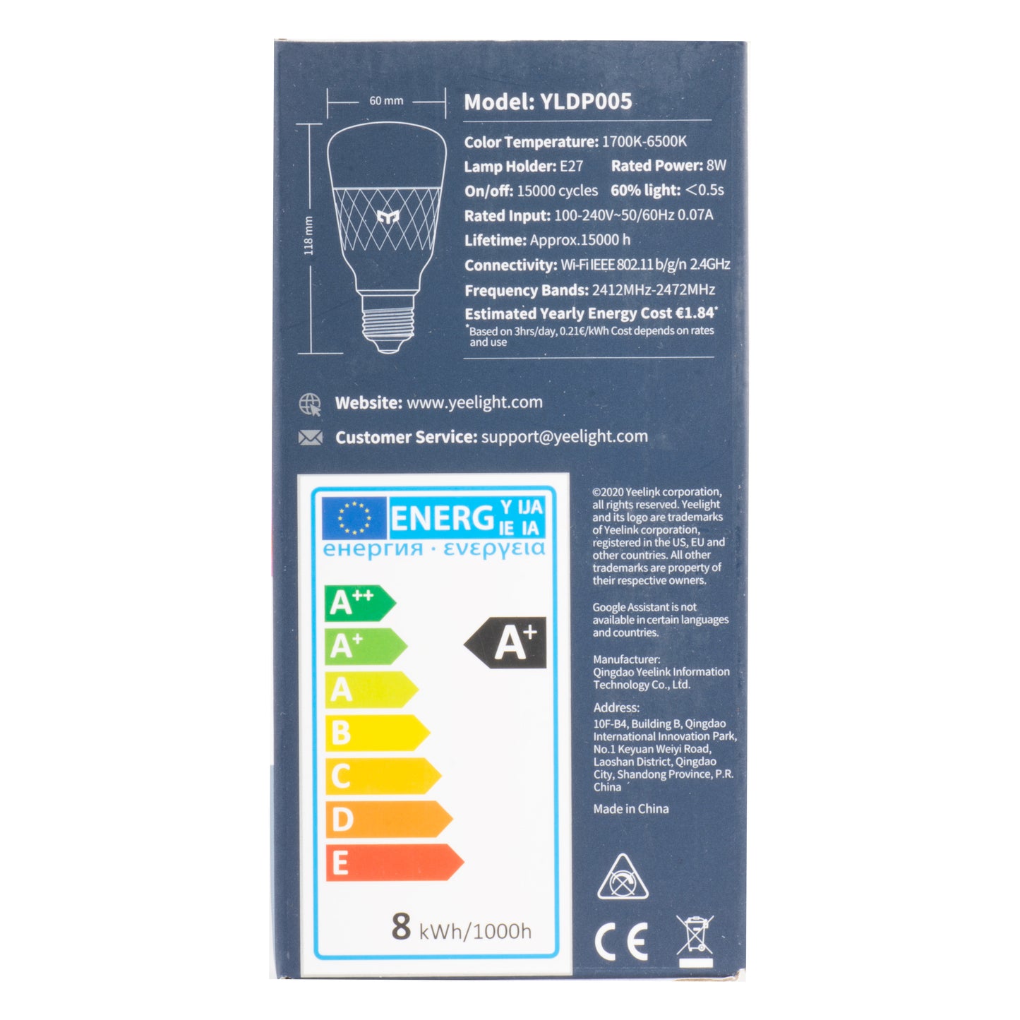 Bec LED Yeelight W3, Wi-Fi, E27, 8W, 1700K - 6500K, 900lm, Multicolor YLDP005