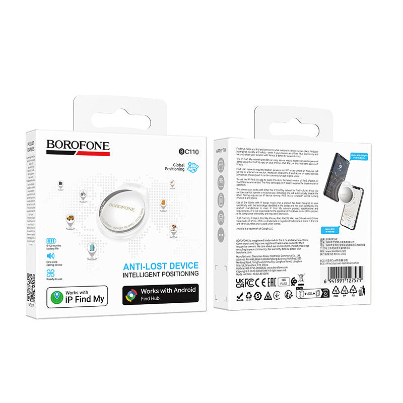 Borofone BC110 Find Dual Tracker pentru iOS / Android Series, Alb