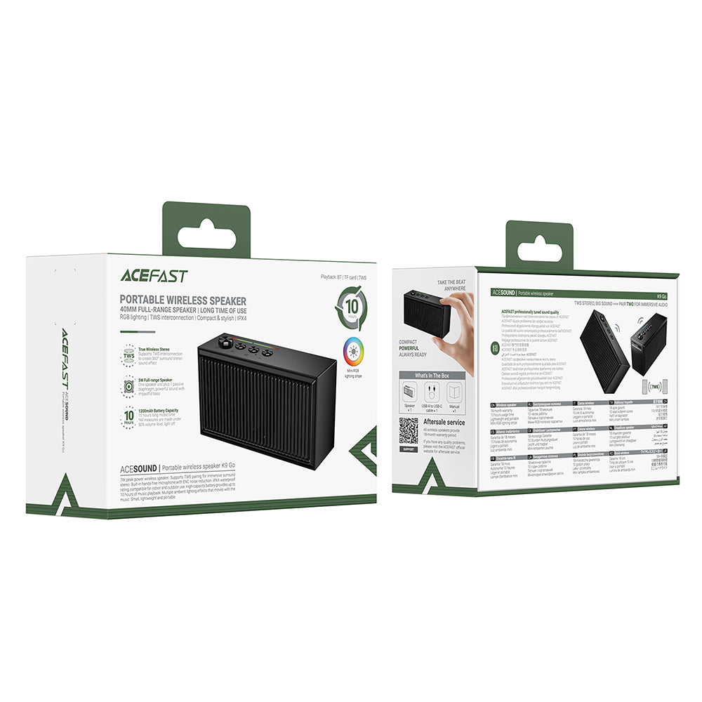 Boxa Bluetooth Acefast K9 Go, 7W, TWS, RGB, Waterproof, Neagra