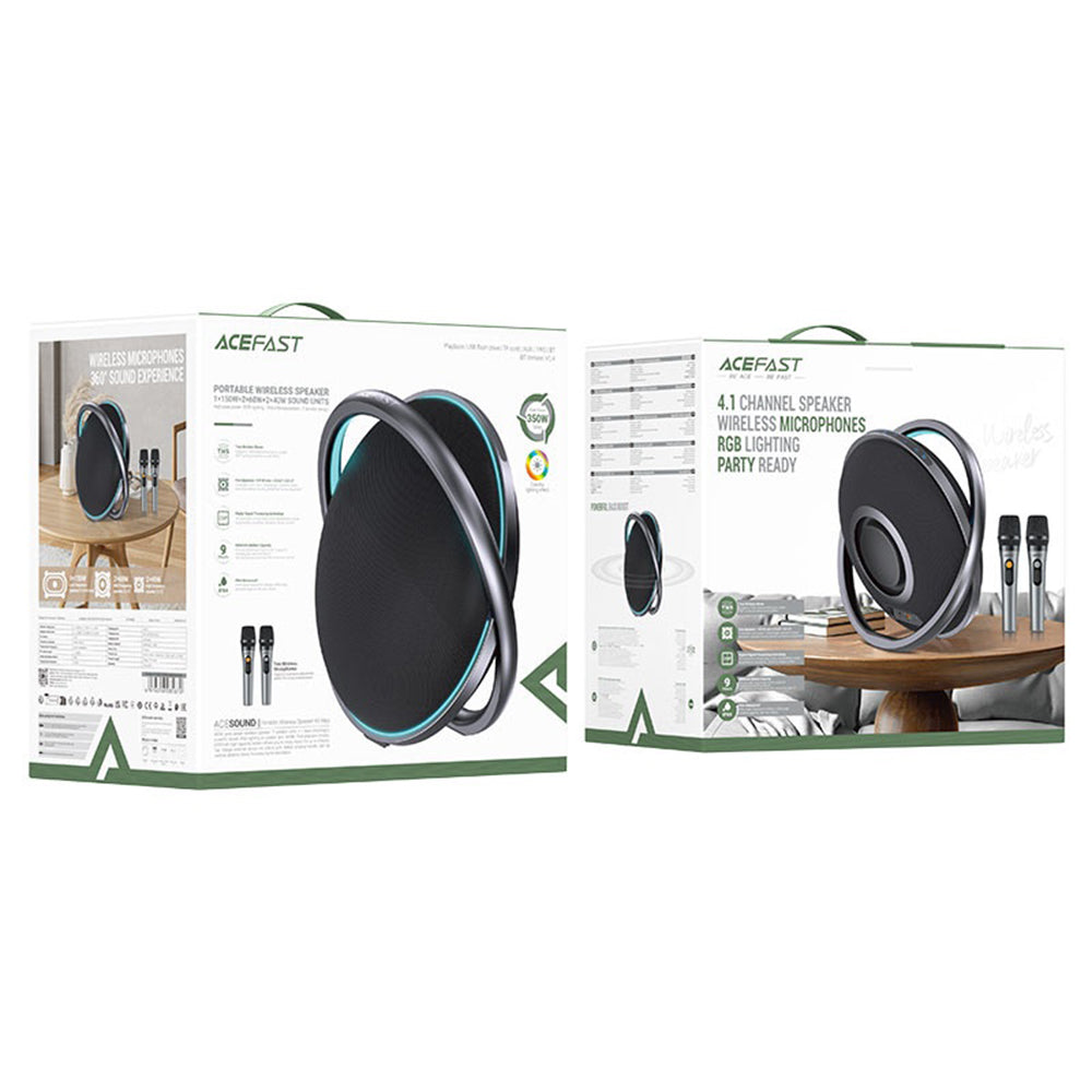 Boxa Bluetooth Acefast Karaoke K5 Max, 350W, TWS, RGB, Waterproof, Neagra