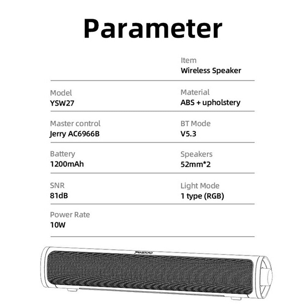 Boxa Bluetooth Yesido YSW27, 10W, RGB, Neagra