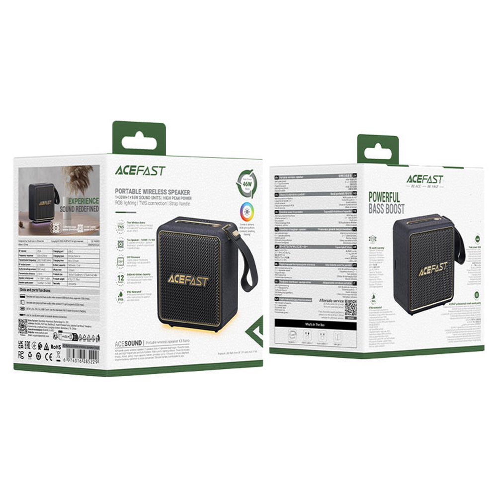 Boxa Portabila Bluetooth Acefast K3 Nano, 1 x 30W - 1 x 16W, RGB, Waterproof, Neagra