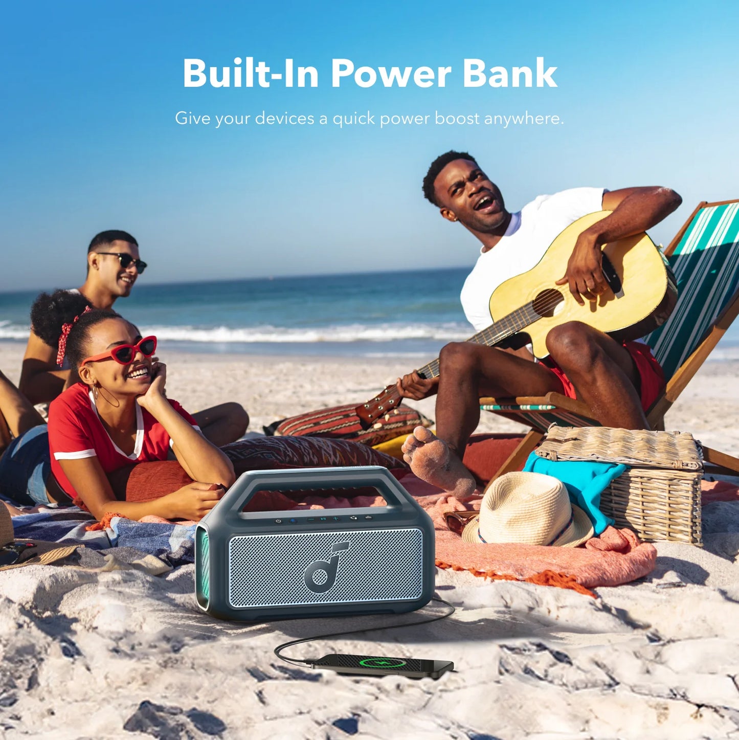 Boxa Portabila Bluetooth Anker SoundCore Boom 2, 80W, TWS, RGB, Waterproof, Albastra A3138031