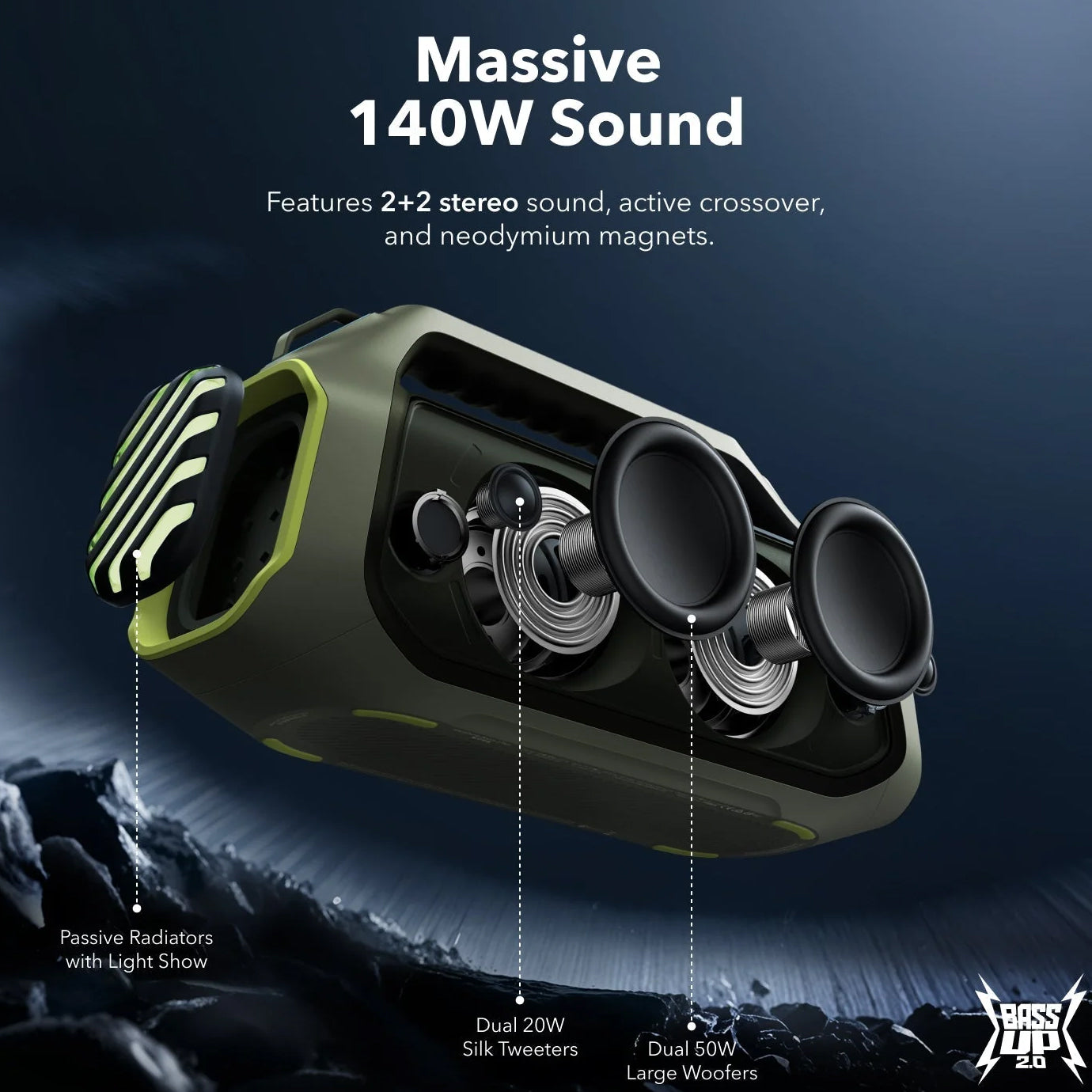 Boxa Portabila Bluetooth Anker SoundCore Boom 2 Plus, 140W, TWS, RGB, Waterproof, Verde A3134061