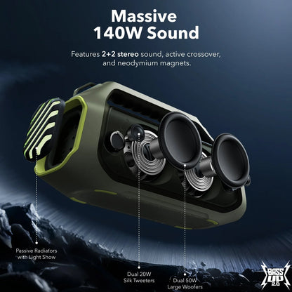 Boxa Portabila Bluetooth Anker SoundCore Boom 2 Plus, 140W, TWS, RGB, Waterproof, Verde A3134061