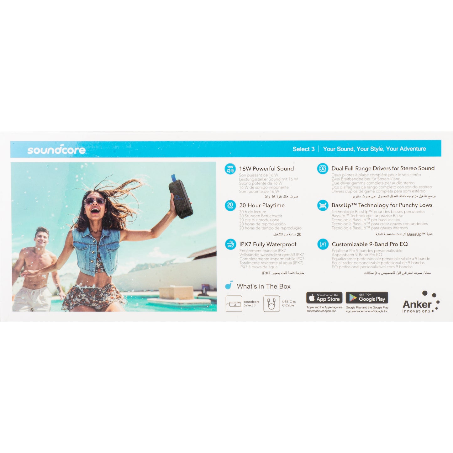 Boxa Portabila Bluetooth Anker Soundcore Select 3, 16W, Waterproof, Neagra A3172G11