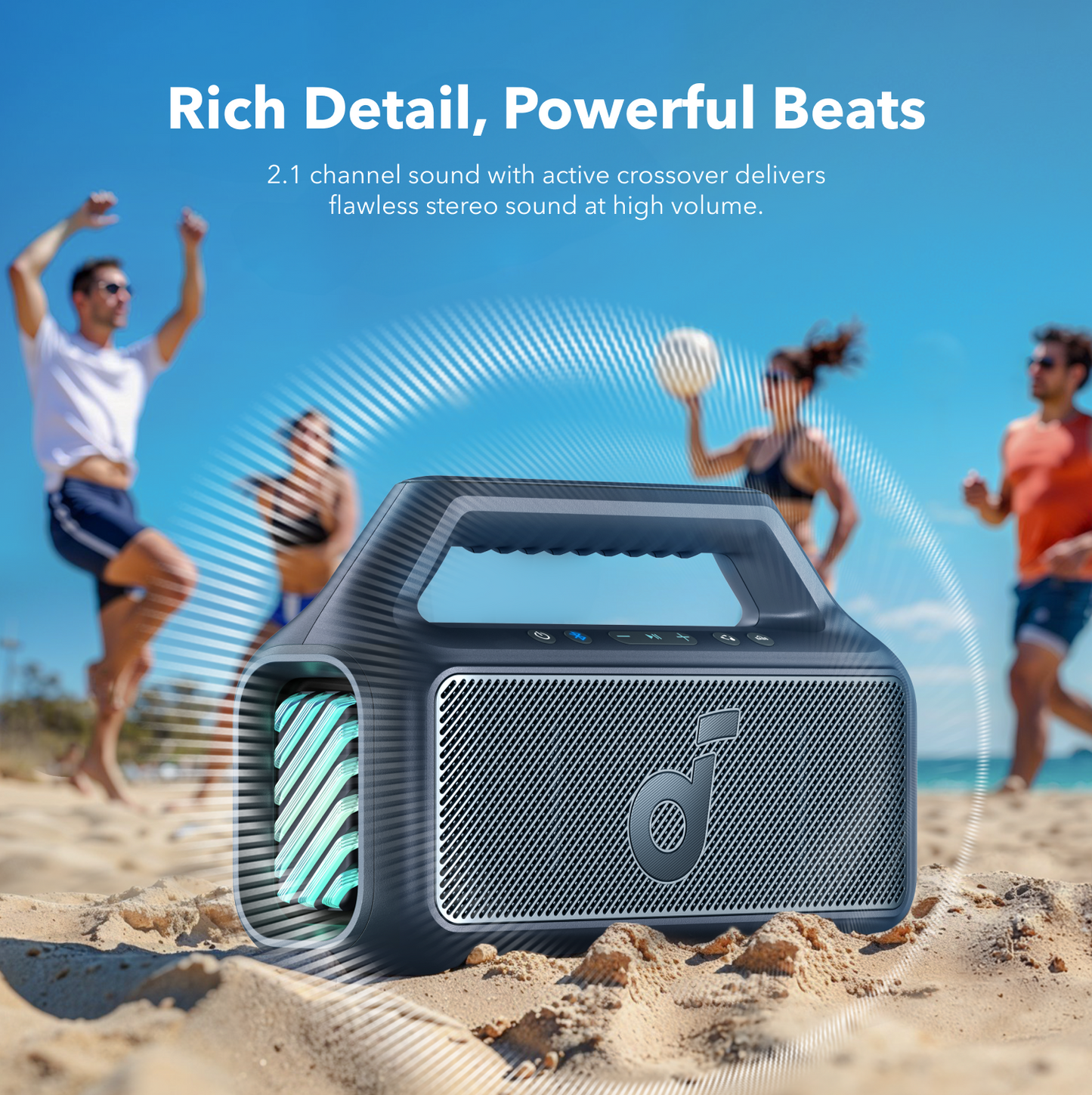 Boxa Portabila Bluetooth Anker SoundCore Boom 2 New Version, 80W, TWS, RGB, Waterproof, Albastra A3138032