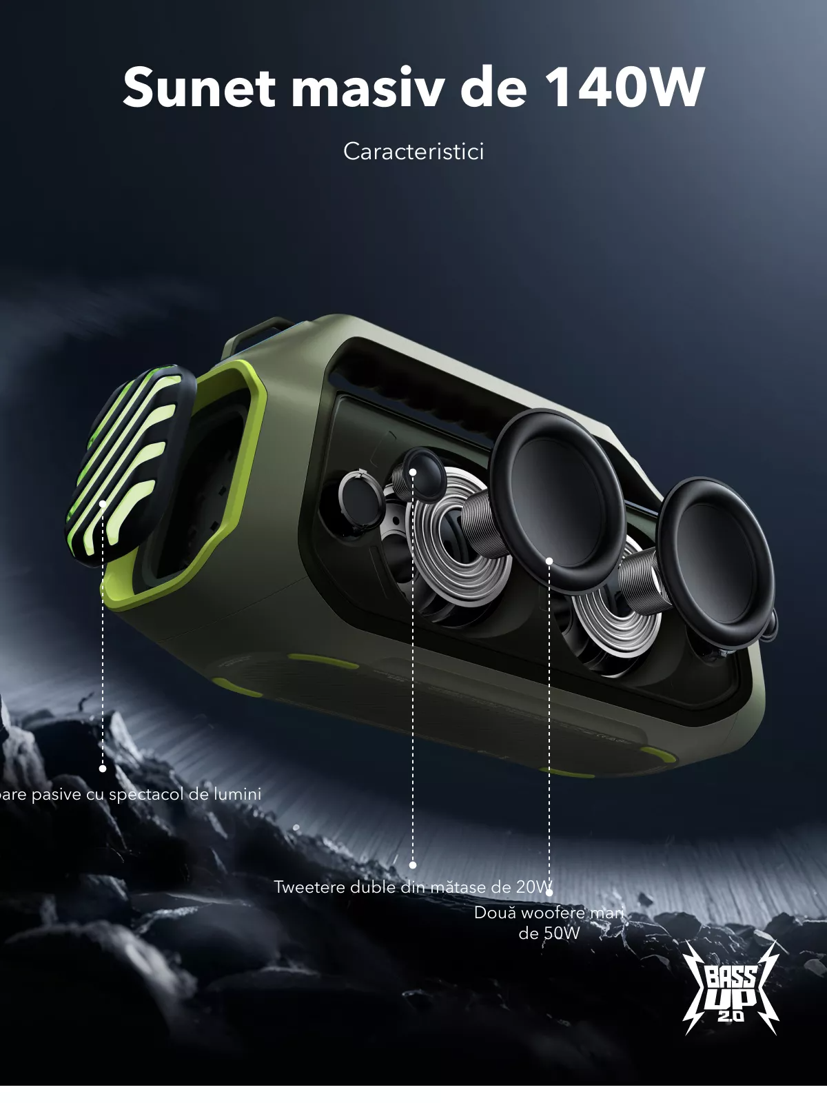 Boxa Portabila Bluetooth Anker SoundCore Boom 2 Plus New Version, 140W, TWS, RGB, Waterproof, Verde A3134062