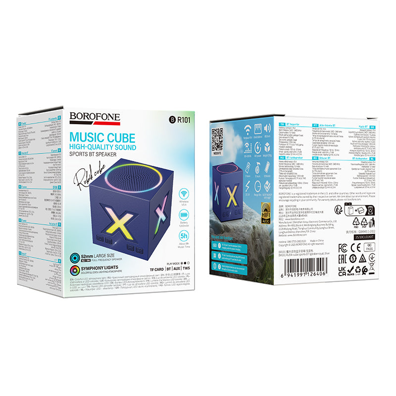 Boxa Portabila Bluetooth Borofone BR101 Rubik, 5W, TWS, RGB, Albastra